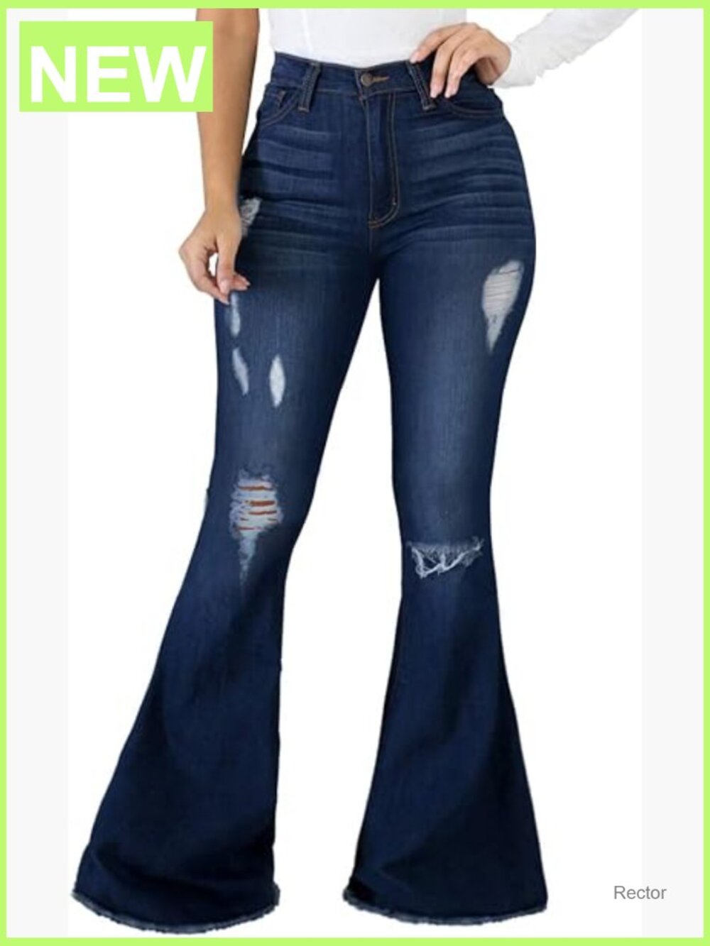 Bell Bottom Jeans Elastic Waist Ripped Flared Raw Hem Denim Pants